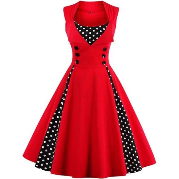 Women Retro Swing Dress Red - Picture 1 of 6